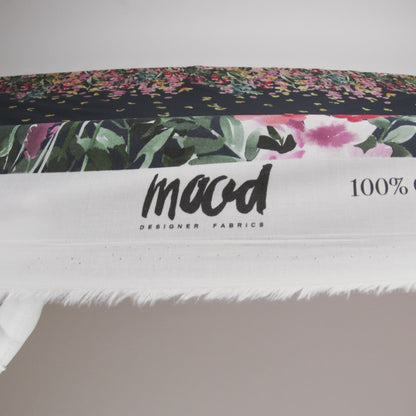 Cotton Voile - Navy Floral Border - Blooming Upwards Print - Mood Exclusive Serengeti Collection