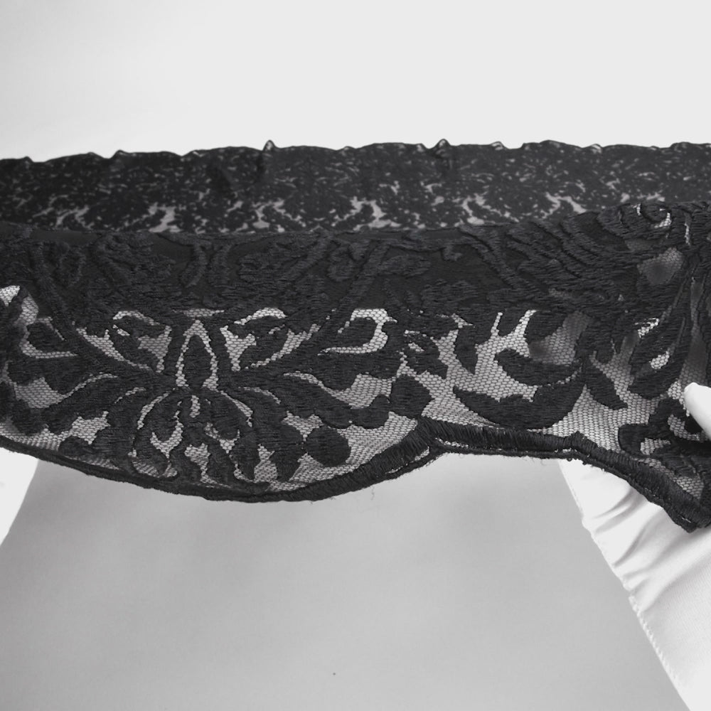 Embroidered Lace Tulle - Black Floral Damask with Pineapples