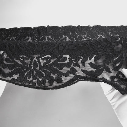Embroidered Lace Tulle - Black Floral Damask with Pineapples