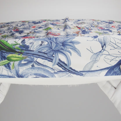 Mercerized Organic Egyptian Cotton Shirting - Blue and White Tropical Birds - Ravello Collection
