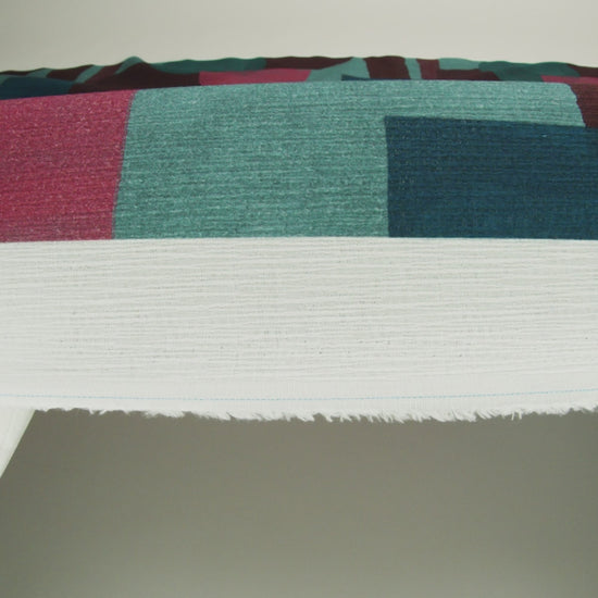 Slubbed Gauzy Cotton Woven - Teal Green, Burgundy and Magenta Painted Geometrics - Mood Exclusive Brushed Blocks Print
