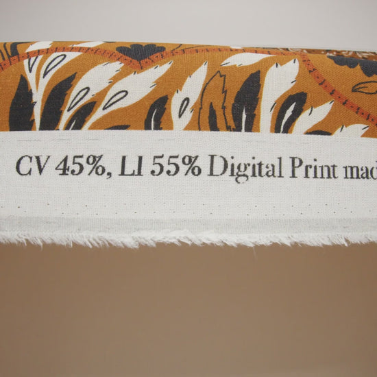 Linen and Rayon Woven - Burnt Orange, Black and White Palm Tree Stripes - Mood Exclusive Palm Prestige Print