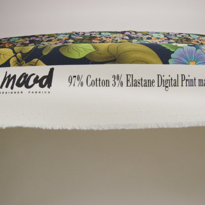 Stretch Cotton Sateen - Green and Blue Floral - Narcissus' Reflection Print - Mood Exclusive Gaia Collection