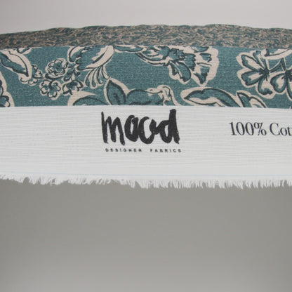 Slubbed Gauzy Cotton Woven - Sea Blue, Cream and Black Floral - Mood Exclusive Cottage Crawl Print