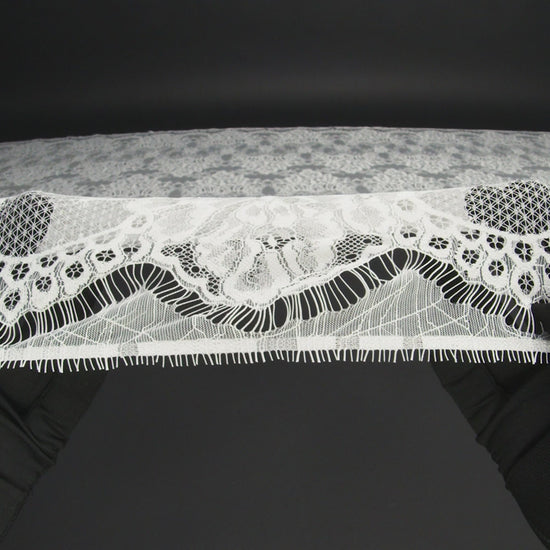 Luminous Re-Embroidered Lace - Off White Floral and Paisley with Scalloped Border
