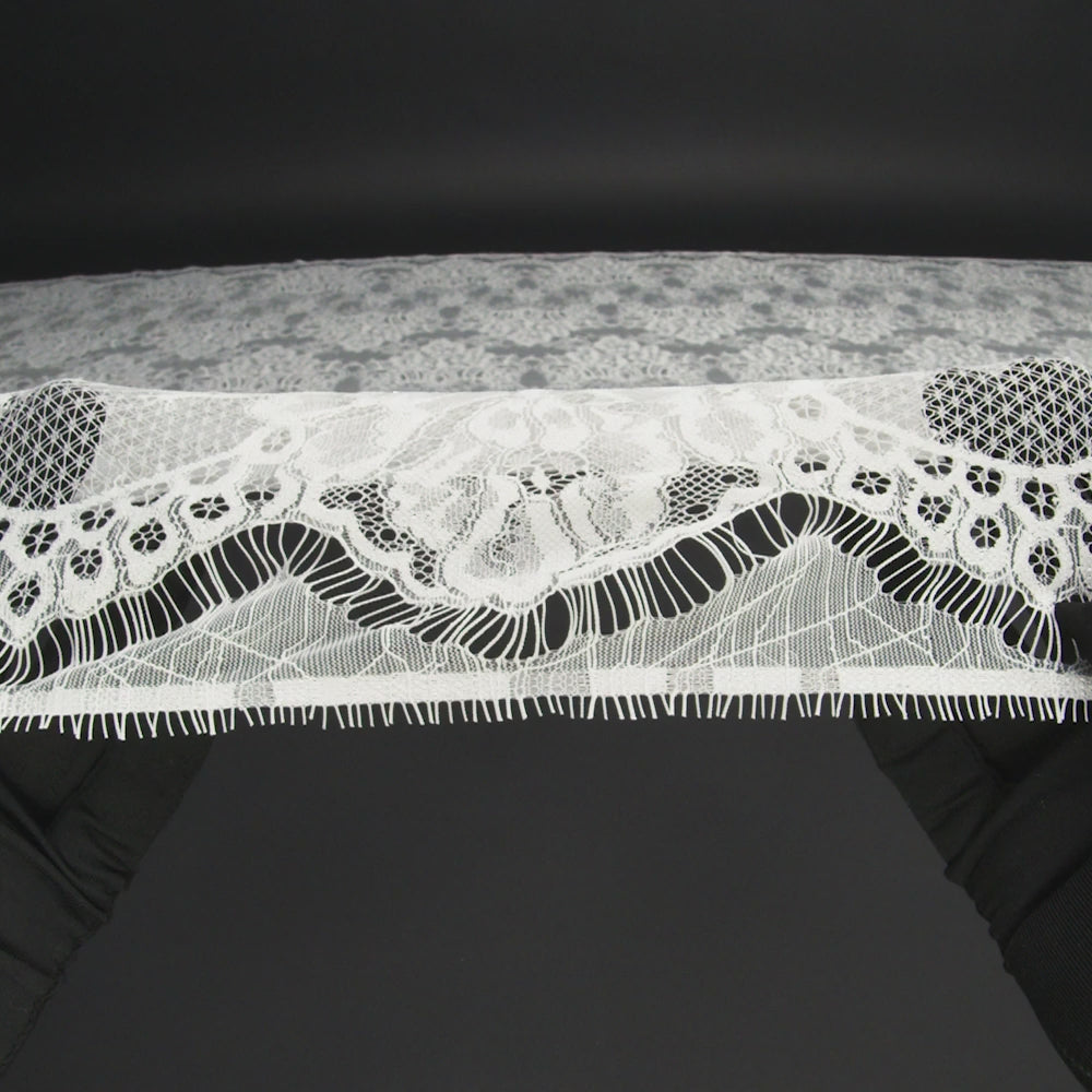 Luminous Re-Embroidered Lace - Off White Floral and Paisley with Scalloped Border