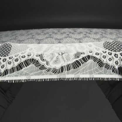 Luminous Re-Embroidered Lace - Off White Floral and Paisley with Scalloped Border