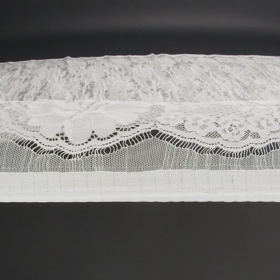 Metallic Embroidered Raschel Lace - Off White and Silver Floral and Waves with Scalloped Border