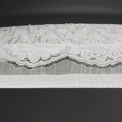 Metallic Embroidered Raschel Lace - Off White and Silver Floral and Waves with Scalloped Border