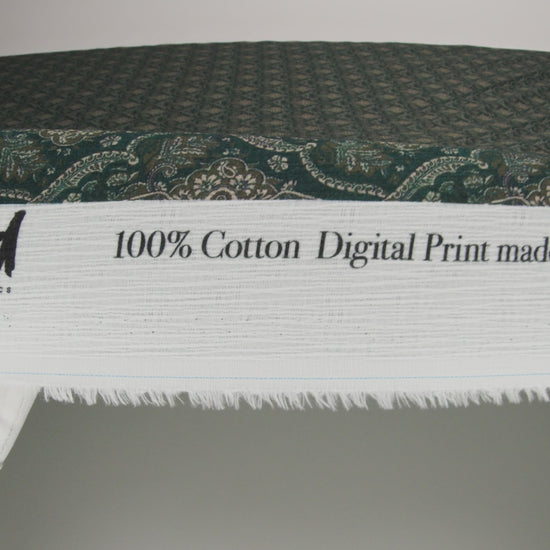 Slubbed Gauzy Cotton Woven - Deep Green, Beige and Olive Fancy Floral Tiles - Mood Exclusive Fairytale Scales Print