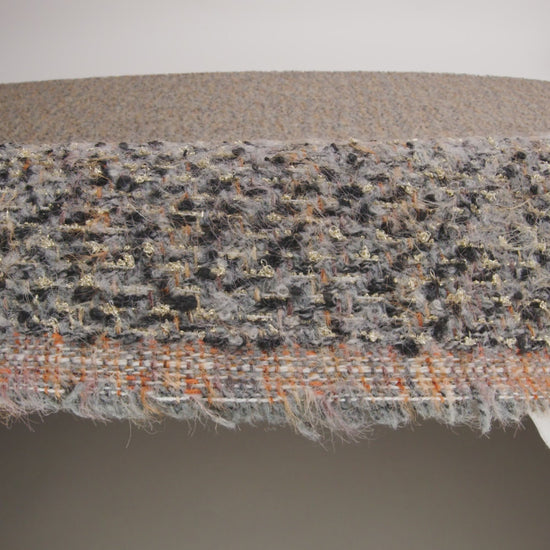 Fuzzy Polyester and Wool Blend Woven Metallic Tweed - Tan, Gray and Gold