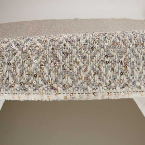 Metallic Polyester and Wool Tweed Twill with Baby Sequins - Off White, Gray and Gold Diamonds