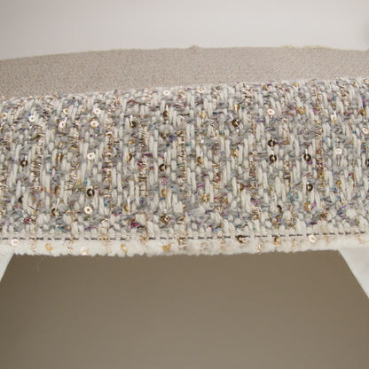 Metallic Polyester and Wool Tweed Twill with Baby Sequins - Off White, Gray and Gold Diamonds