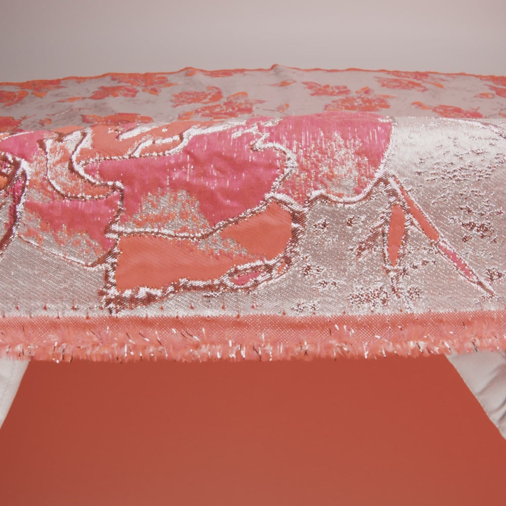 Neon Pink, Neon Orange and Metallic Silver Roses Luxury Brocade - Image 6 of 6