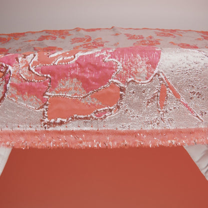 Neon Pink, Neon Orange and Metallic Silver Roses Luxury Brocade
