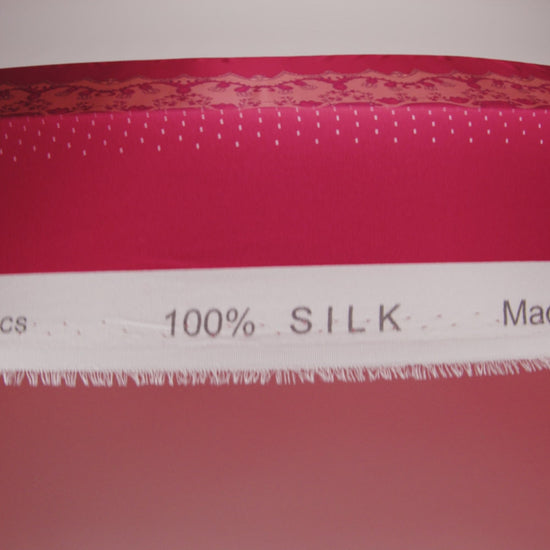Silk Charmeuse Print 16MM, Made in Italy - Rose, Hot Pink and Dark Red Lockets and Lace