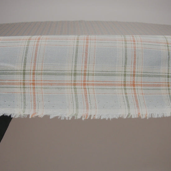 Medium Weight Linen Woven - Sky Blue, Sage Green and Orange Plaid
