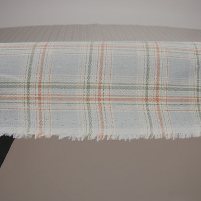 Medium Weight Linen Woven - Sky Blue, Sage Green and Orange Plaid