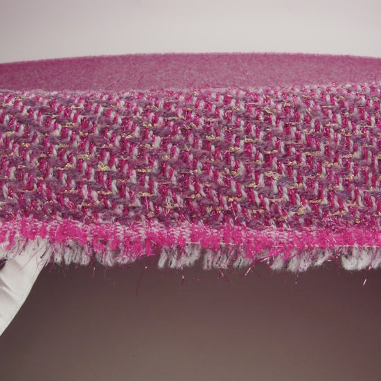 Polyester Twill Tweed with Metallic Eyelash Fringe - Magenta, Warm Purple and Gold