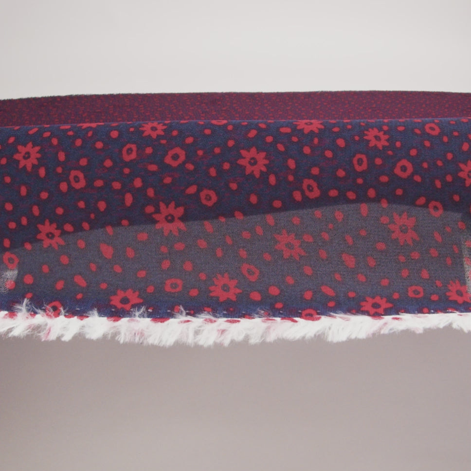 Viscose Georgette Print by The Reformation - Midnight Blue and Ruby Red Floral - Deadstock - Image 6 of 6