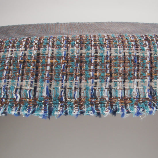 Polyester Tweed with Baby Sequins - Teal, Blue and Brown Plaid