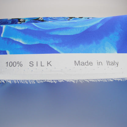 Silk Charmeuse Print 16MM, Made in Italy - Blue, White and Black Rose Bouquet