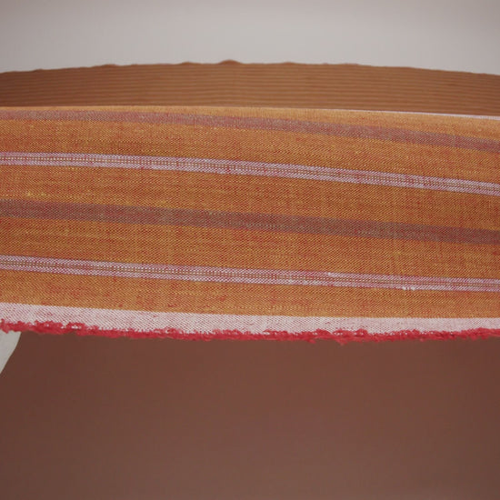 Medium Weight Linen Woven - Burnt Orange, Burgundy and Light Blue Stripes