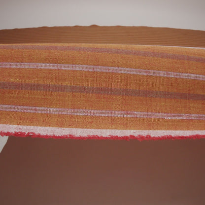 Medium Weight Linen Woven - Burnt Orange, Burgundy and Light Blue Stripes