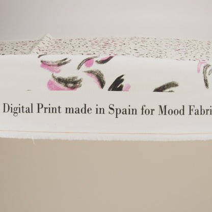 Stretch Cotton Canvas Print - White, Black and Pink Abstract Marks - Mood Exclusive Kindergarten Couture