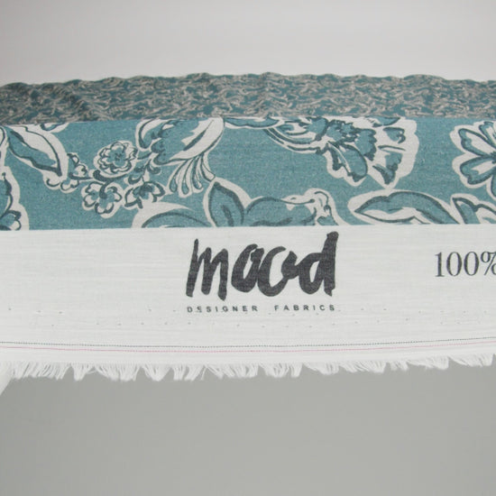 Crinkled Cotton Gauzy Woven - Sea Blue, Cream and Black Floral - Mood Exclusive Cottage Crawl Print