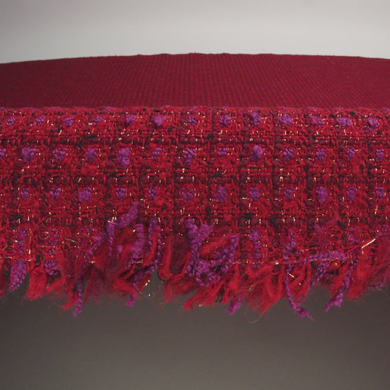 Wool Blend Tweed with Metallic Gold Accents - Red, Burgundy and Fuchsia Plaid