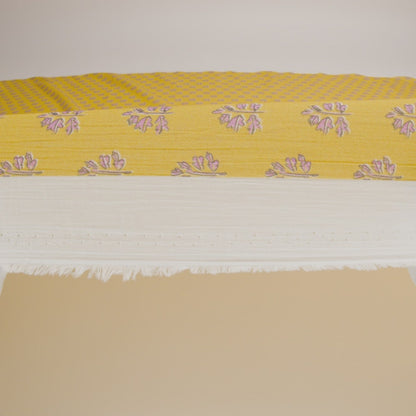 Crinkled Cotton Gauzy Woven Print - Yellow and Pink Leaves - Mood Exclusive Fields of Gold