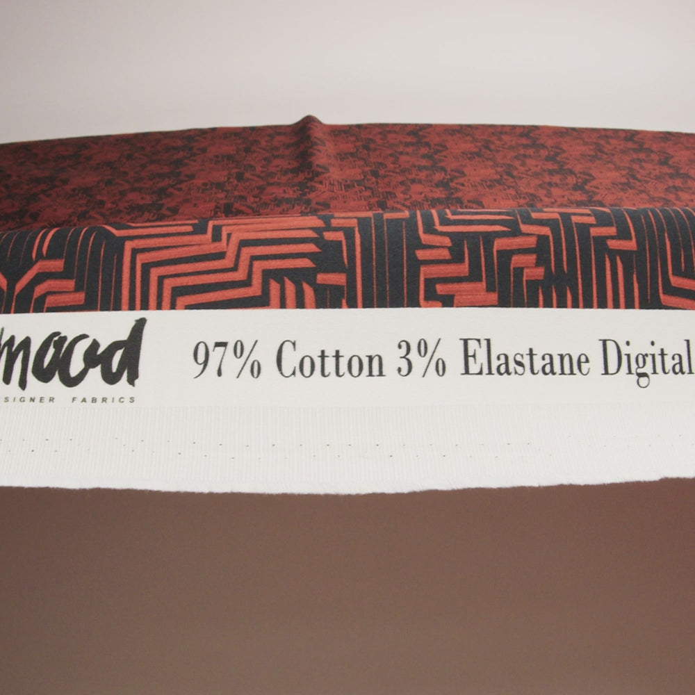 Stretch Cotton Sateen - Black and Orange Geometric Lines - Ci-Trust the Process Print - Mood Exclusive Citrus Collection - Image 6 of 7
