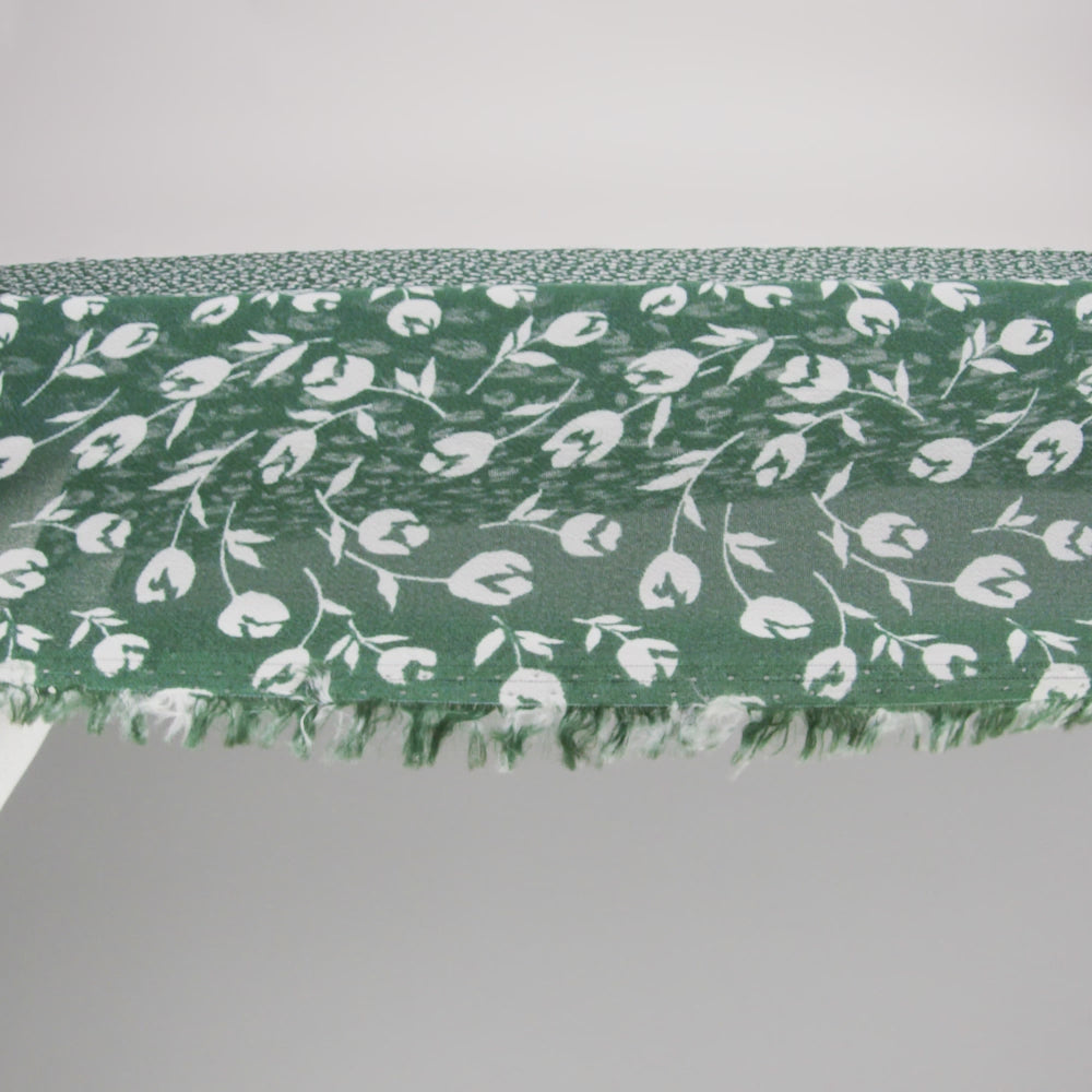 Viscose Georgette Print by The Reformation - Forest Green and White Tulip Floral Illustration - Deadstock - Image 6 of 6