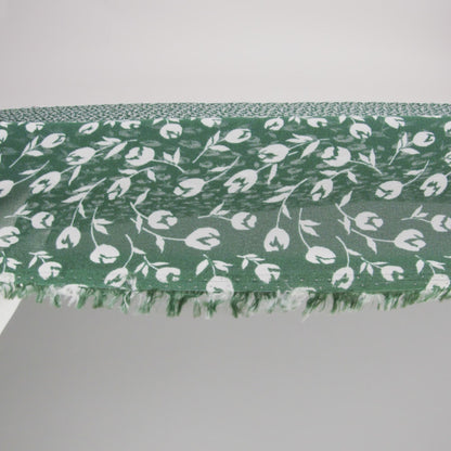Viscose Georgette Print by The Reformation - Forest Green and White Tulip Floral Illustration - Deadstock