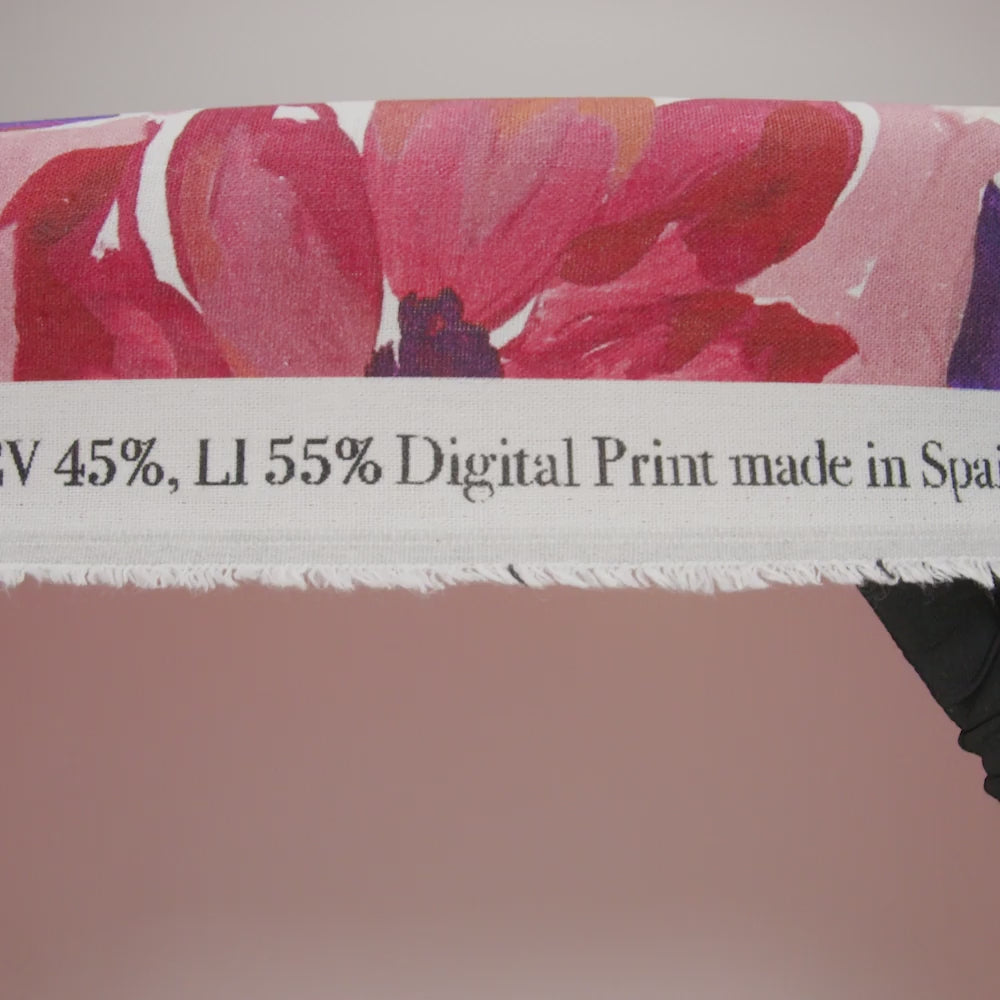 Linen and Rayon Woven - Dusty Rose, Golden Yellow and Dark Purple Painted Flowers - Mood Exclusive Brushstroke Blooms Print - Image 6 of 6