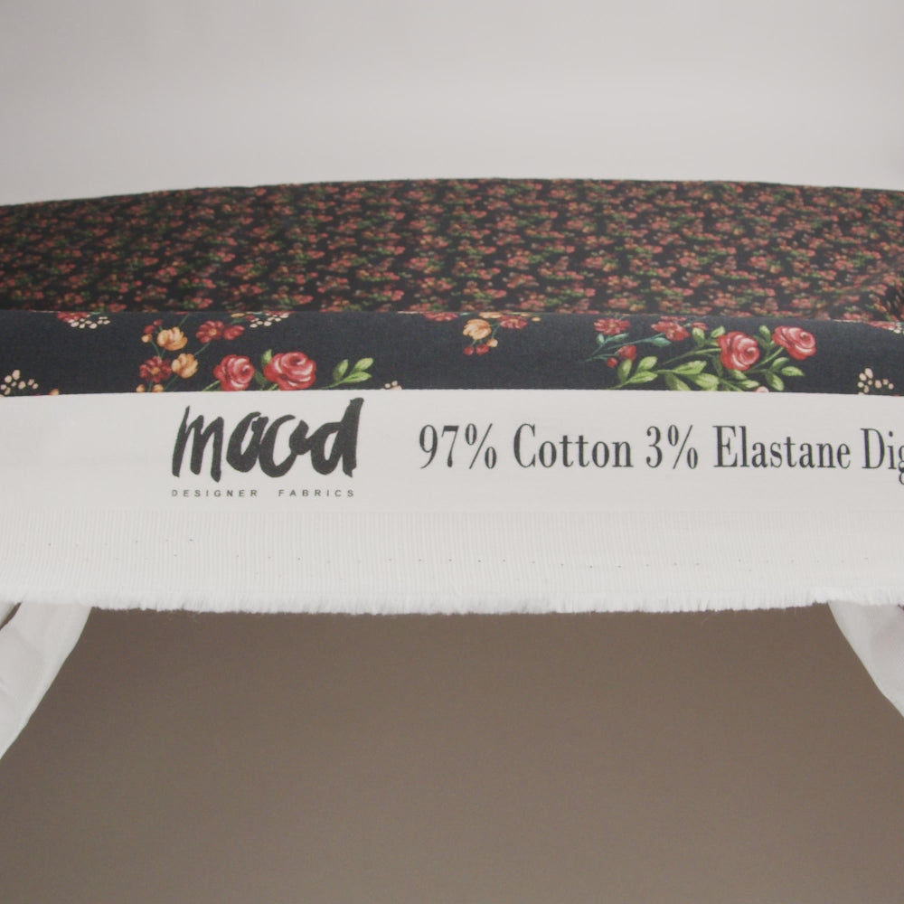 Stretch Cotton Sateen - Black and Pink Floral - Mason Jar Bouquet Print - Mood Exclusive Rockland Collection - Image 6 of 7