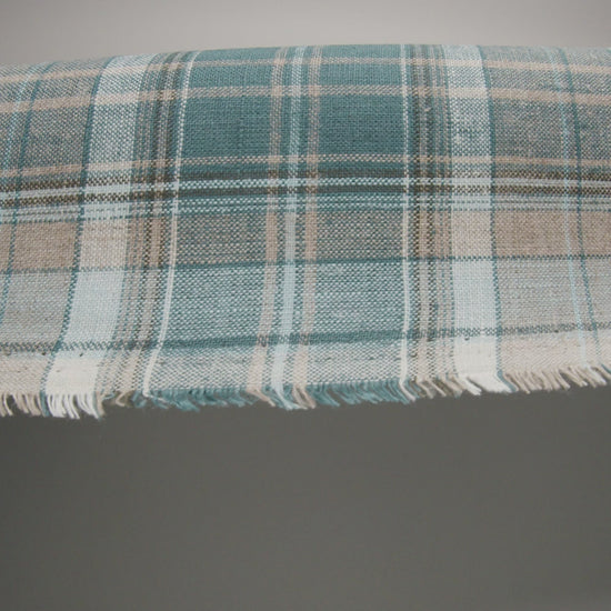 Medium Weight Linen Woven - Teal, Beige and White Plaid