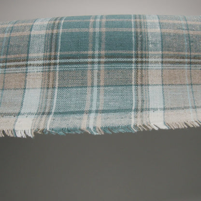 Medium Weight Linen Woven - Teal, Beige and White Plaid
