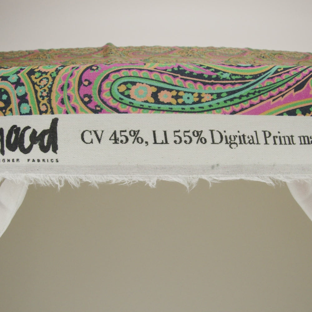Linen and Rayon Woven - Black and Green Paisley - Hippy Shake Print - Mood Exclusive Citrus Collection - Image 6 of 7