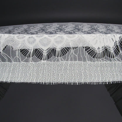 Nylon Re-Embroidered Lace - White Floral Swirly Vines with Scalloped Borders