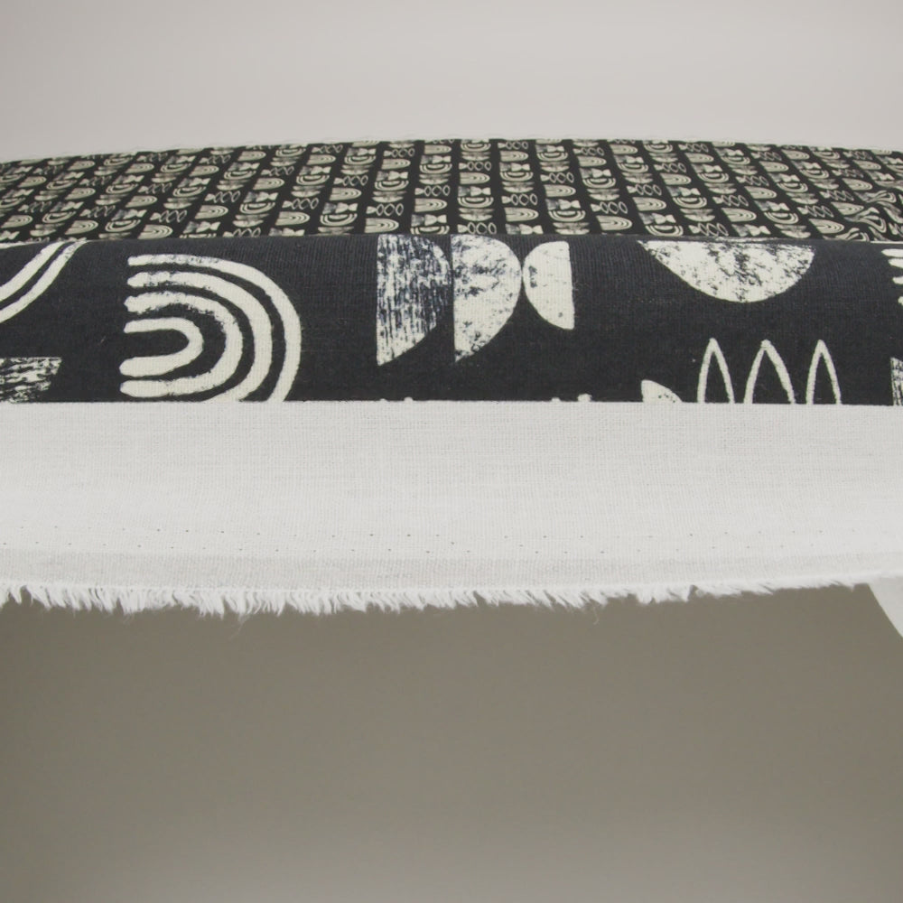 Linen and Rayon Woven - Black Rainbows and Geometrics - Cairn Caves Print - Mood Exclusive Palm Beach Collection - Image 6 of 7