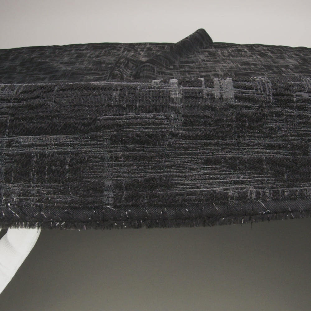 Metallic Black and Charcoal Crosshatching Luxury Brocade - Image 6 of 7