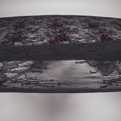 Embroidered and Beaded Chantilly Lace with 3D Fabric Flowers - Black and Dark Red Floral