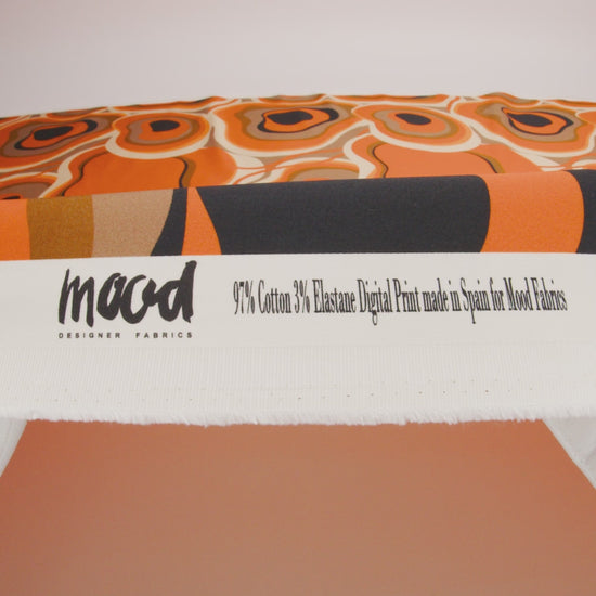 Stretch Cotton Sateen - Brown and Orange Abstract - Lava Flows Print - Mood Exclusive Groove Collection