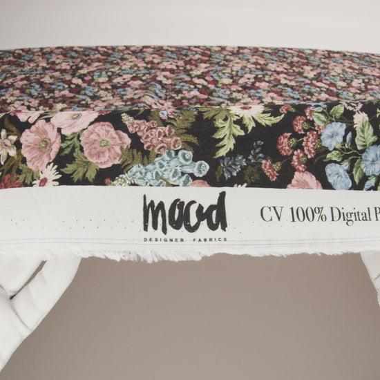 Viscose Crepe Print - Black, Pink and Sky Blue Floral - Mood Exclusive Highgrove