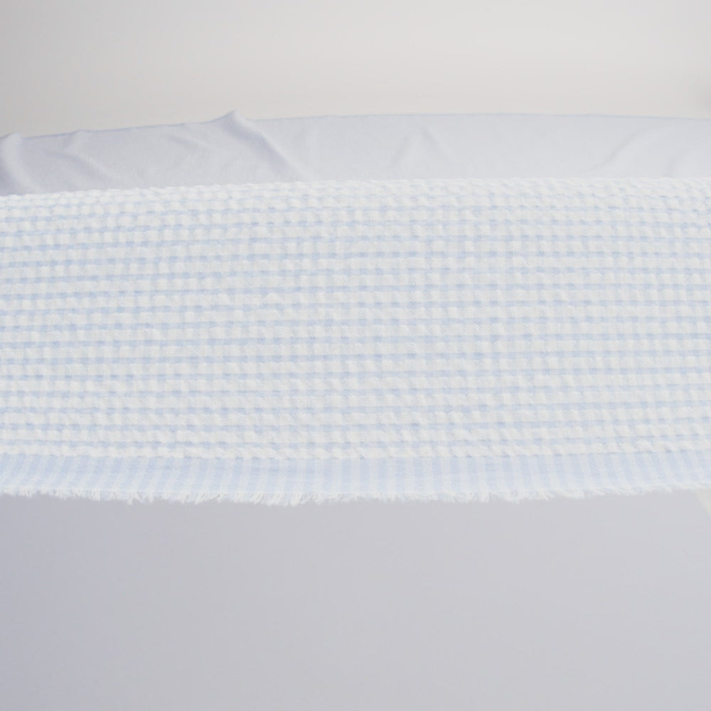 Polyester and Cotton Seersucker - Blue and White Checks - Wylie Collection