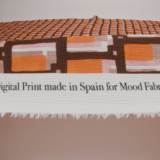 Slubbed Gauzy Cotton Woven - Orange, Brown and Pink Geometric Blocks - Mood Exclusive Cubist Canvas Print