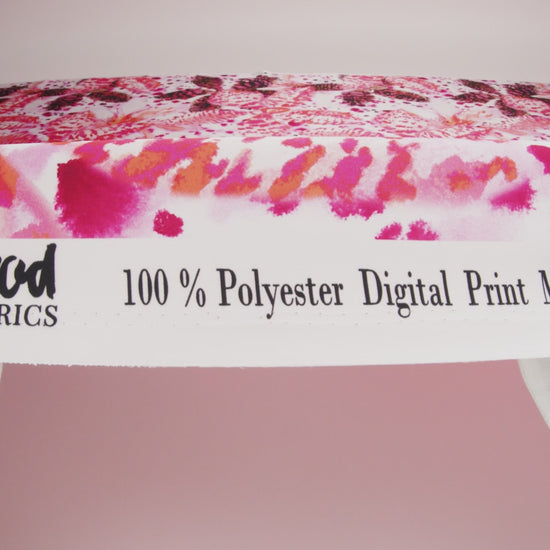 Polyester Satin - Vivid Pink, Orange and Black Abstract Florals and Spots - Mood Exclusive Mirage Botanique Print