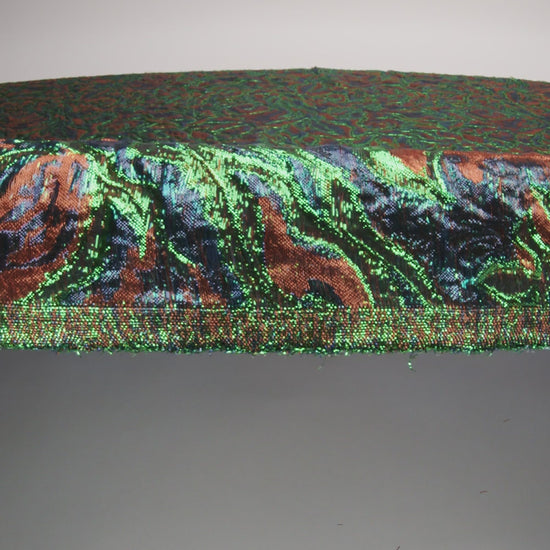Metallic Green, Navy and Pumpkin Smoky Swirls Luxury Brocade